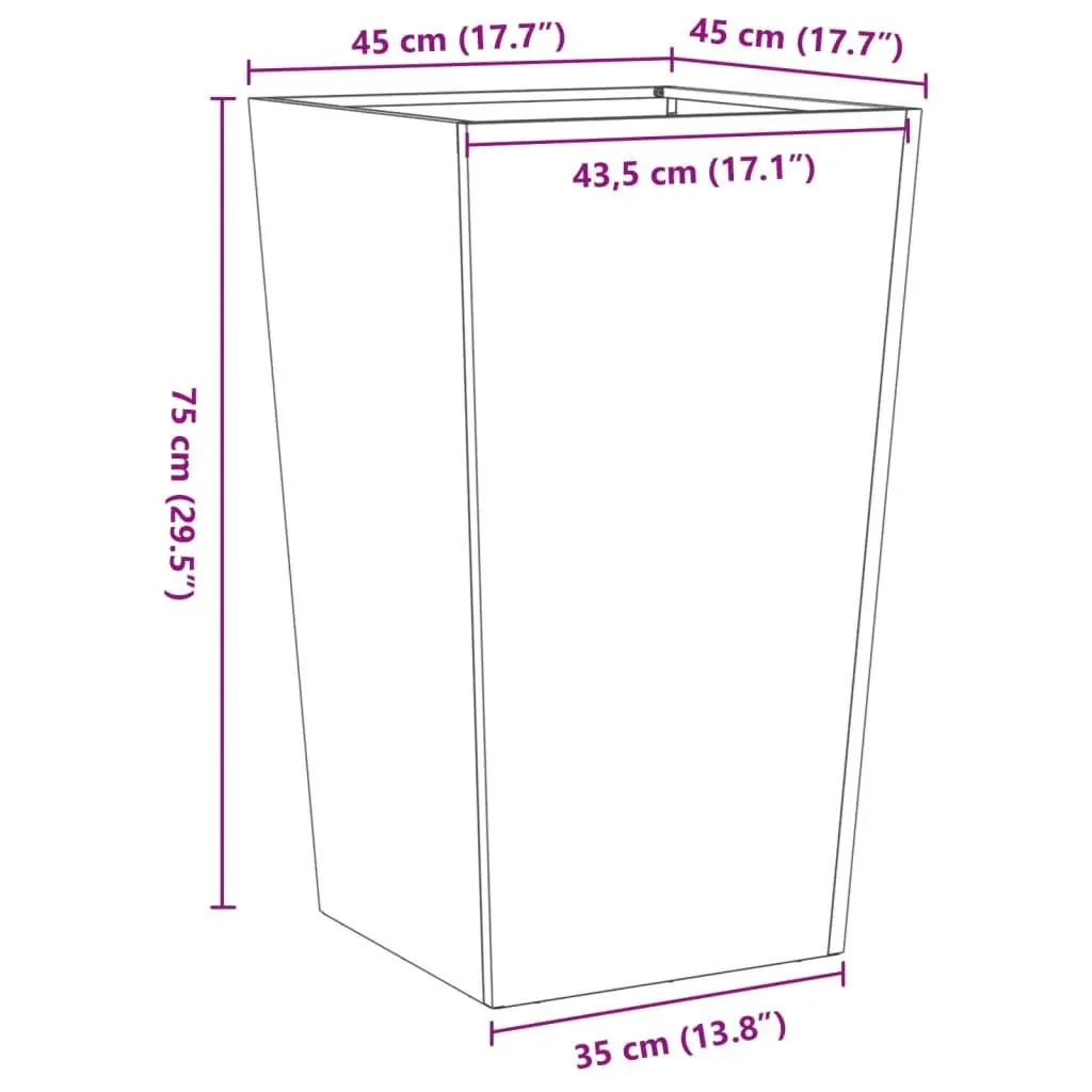 Garden Planter Steel Tall 45 x 45 x 75 cm Black