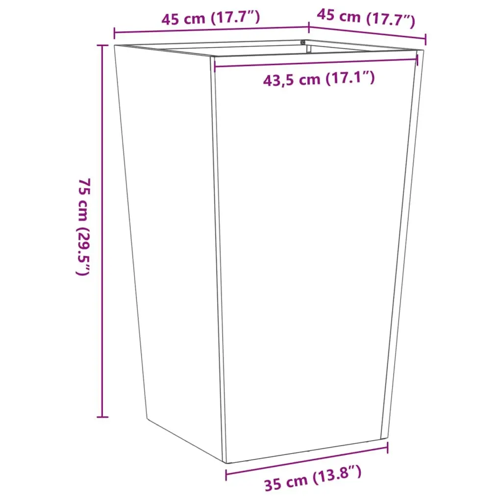 Steel Garden Planter 45x45x75cm Anthracite Outdoor Pots for Flowers Plants