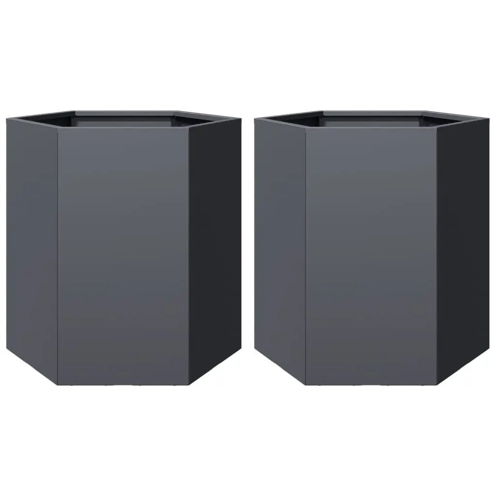 Garden Planters 2 pcs Hexagon Anthracite Raised Outdoor Flower Planter Pot