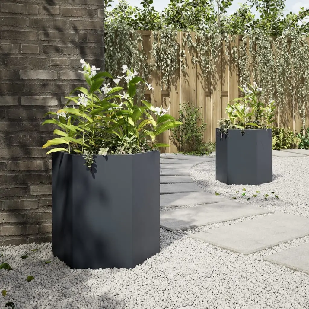 Garden Planters 2 pcs Hexagon Anthracite Raised Outdoor Flower Planter Pot