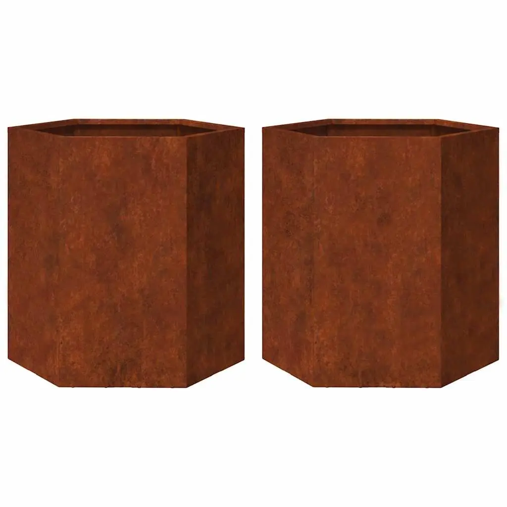 Garden Planters 2 pcs Hexagon 46x40x45 cm Raised Bed Weathering Steel Brown