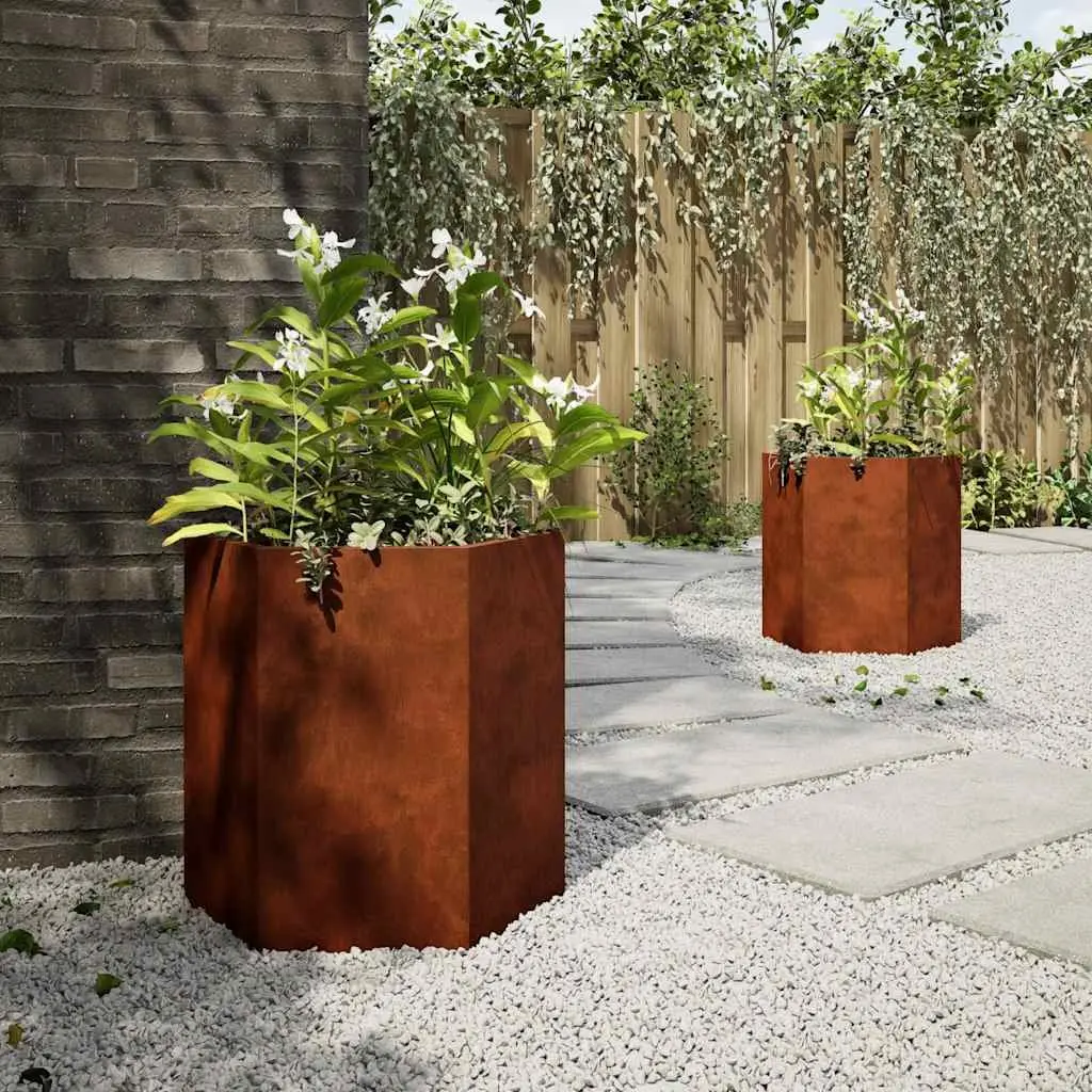 Garden Planters 2 pcs Hexagon 46x40x45 cm Raised Bed Weathering Steel Brown