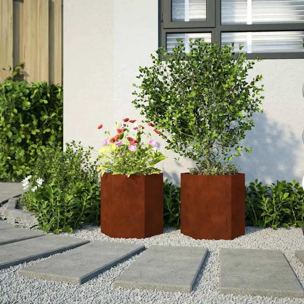 Garden Planters 2 pcs Hexagon 46x40x45 cm Raised Bed Weathering Steel Brown