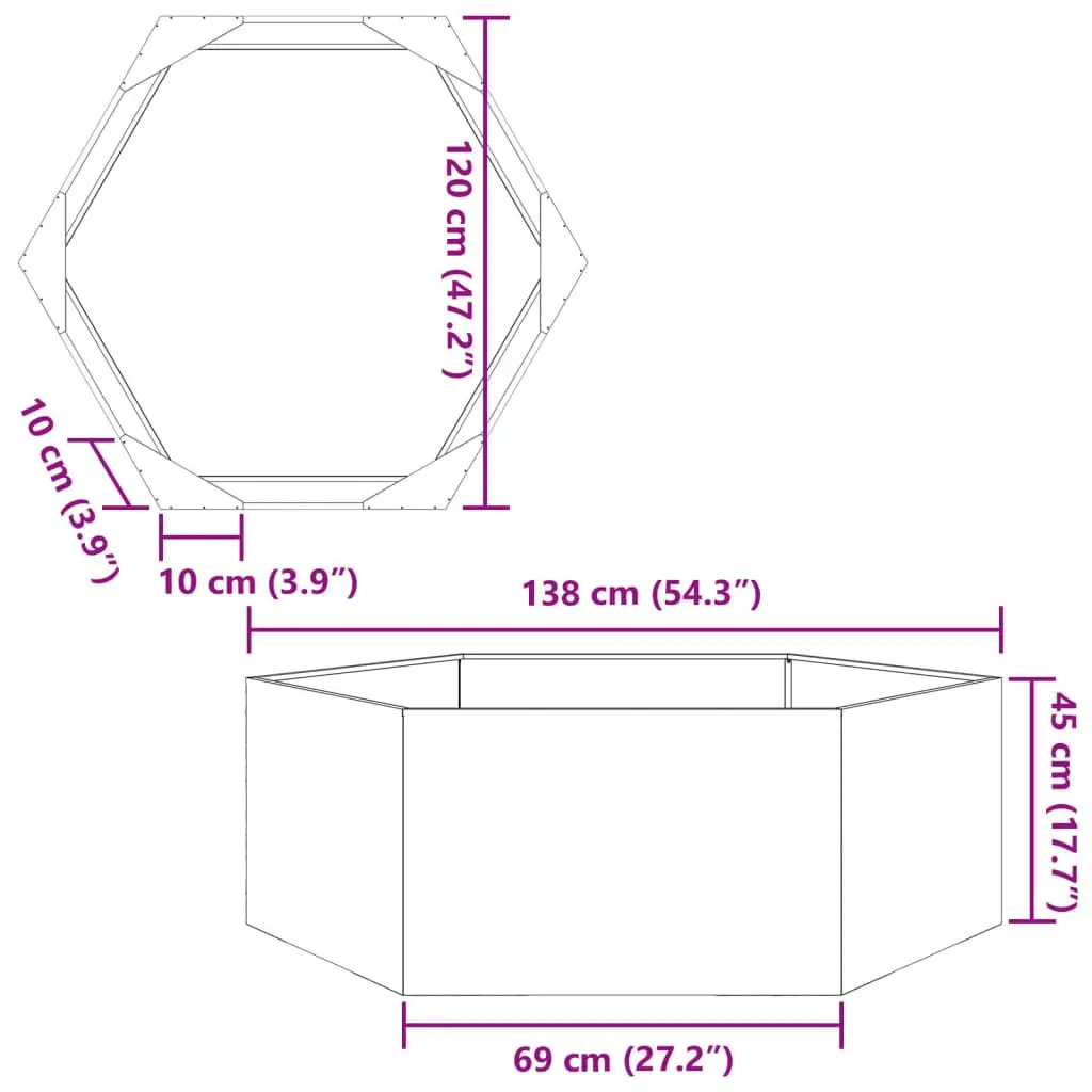Garden Planter Steel Hexagon Anthracite 138 x 120 x 45 cm Outdoor