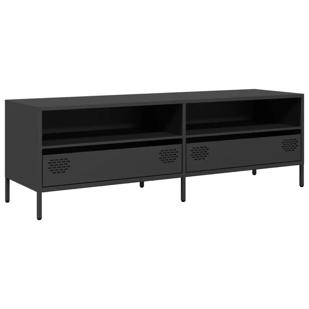 Black Cold-Rolled Steel TV Stand with 2 Drawers and 2 Compartments Industrial Style 135x39x43.5cm