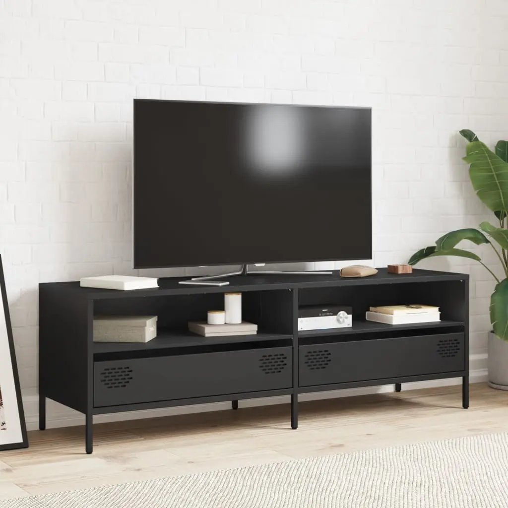 Black Cold-Rolled Steel TV Stand with 2 Drawers and 2 Compartments Industrial Style 135x39x43.5cm