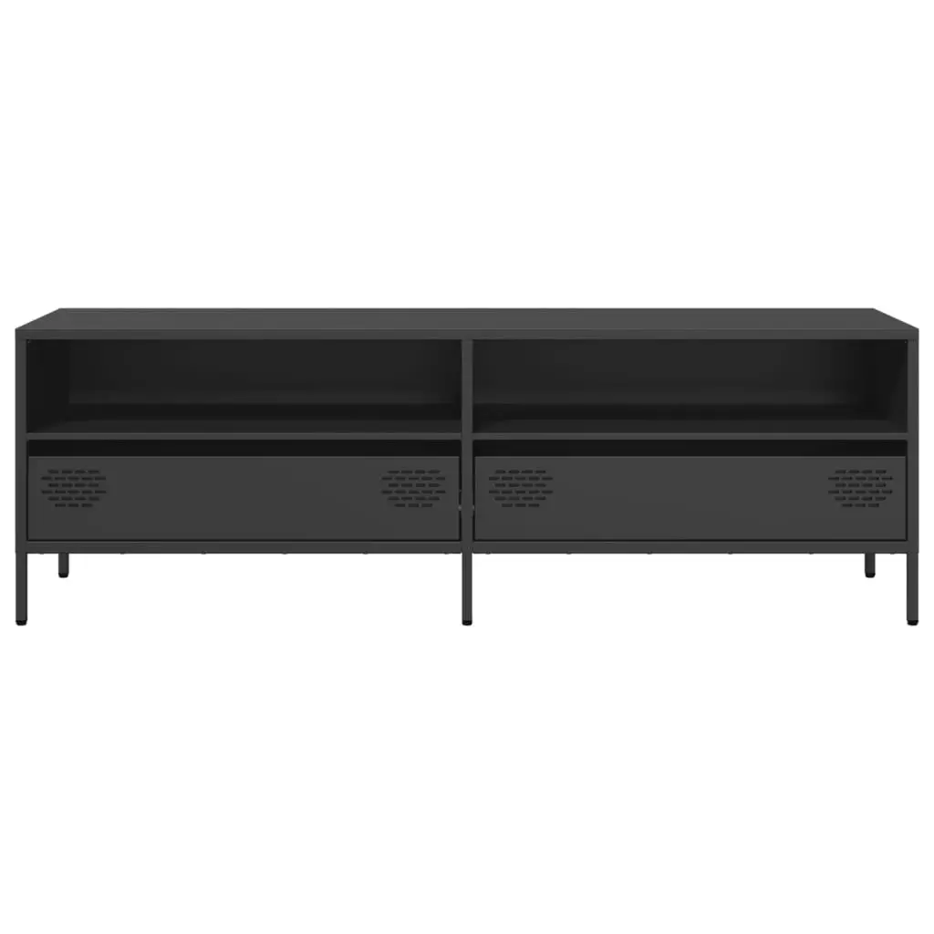 Black Cold-Rolled Steel TV Stand with 2 Drawers and 2 Compartments Industrial Style 135x39x43.5cm