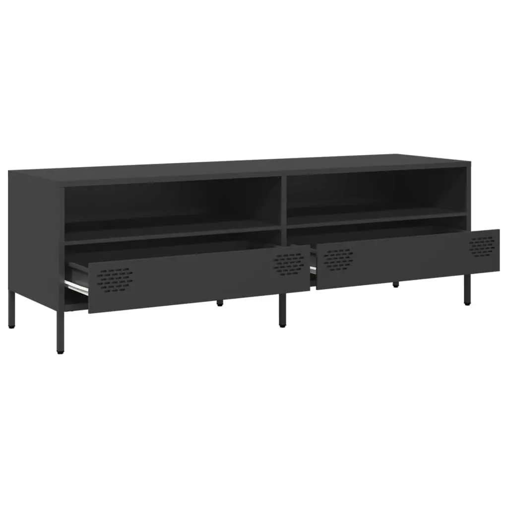 Black Cold-Rolled Steel TV Stand with 2 Drawers and 2 Compartments Industrial Style 135x39x43.5cm