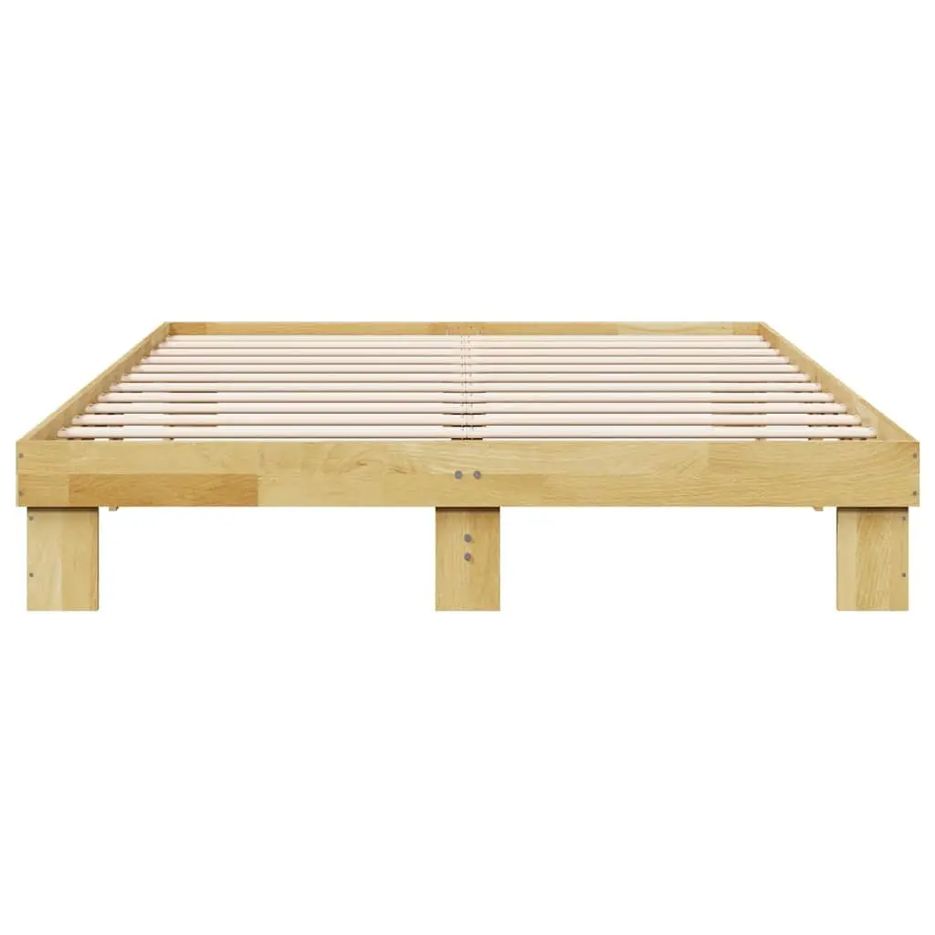 Solid Wood Bed Frame 135x190 cm Oak Slatted Base Storage Bedroom Furniture