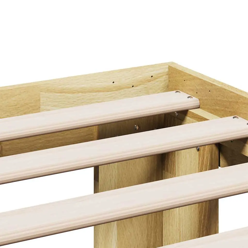 Solid Wood Bed Frame 135x190 cm Oak Slatted Base Storage Bedroom Furniture