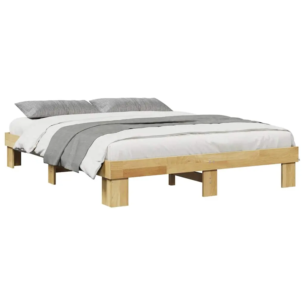 Solid Wood Bed Frame 135x190 cm Oak Slatted Base Storage Bedroom Furniture