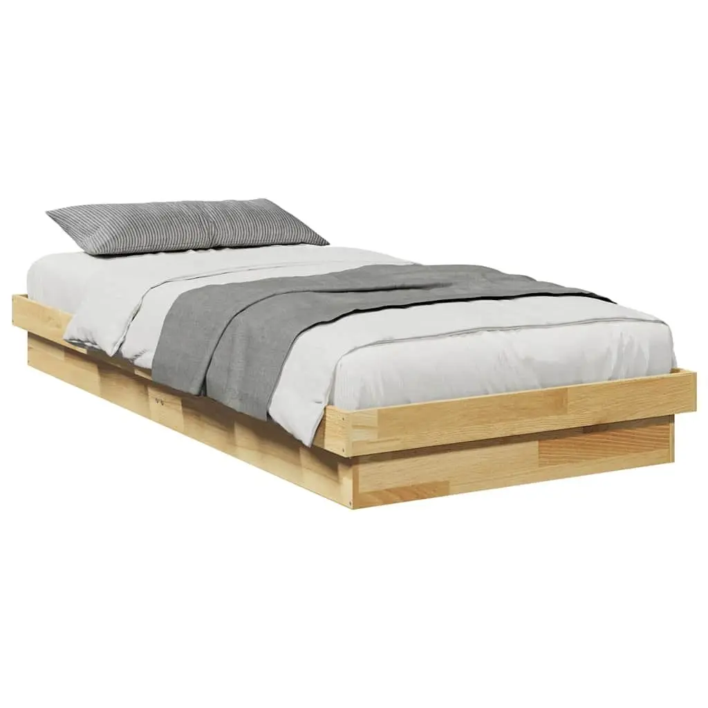 Solid Oak Wood Bed Frame 90x190 cm Low Floor Brown Slatted Base