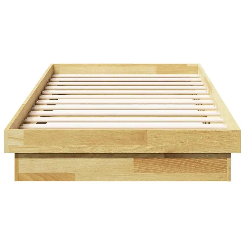 Solid Oak Wood Bed Frame 90x190 cm Low Floor Brown Slatted Base