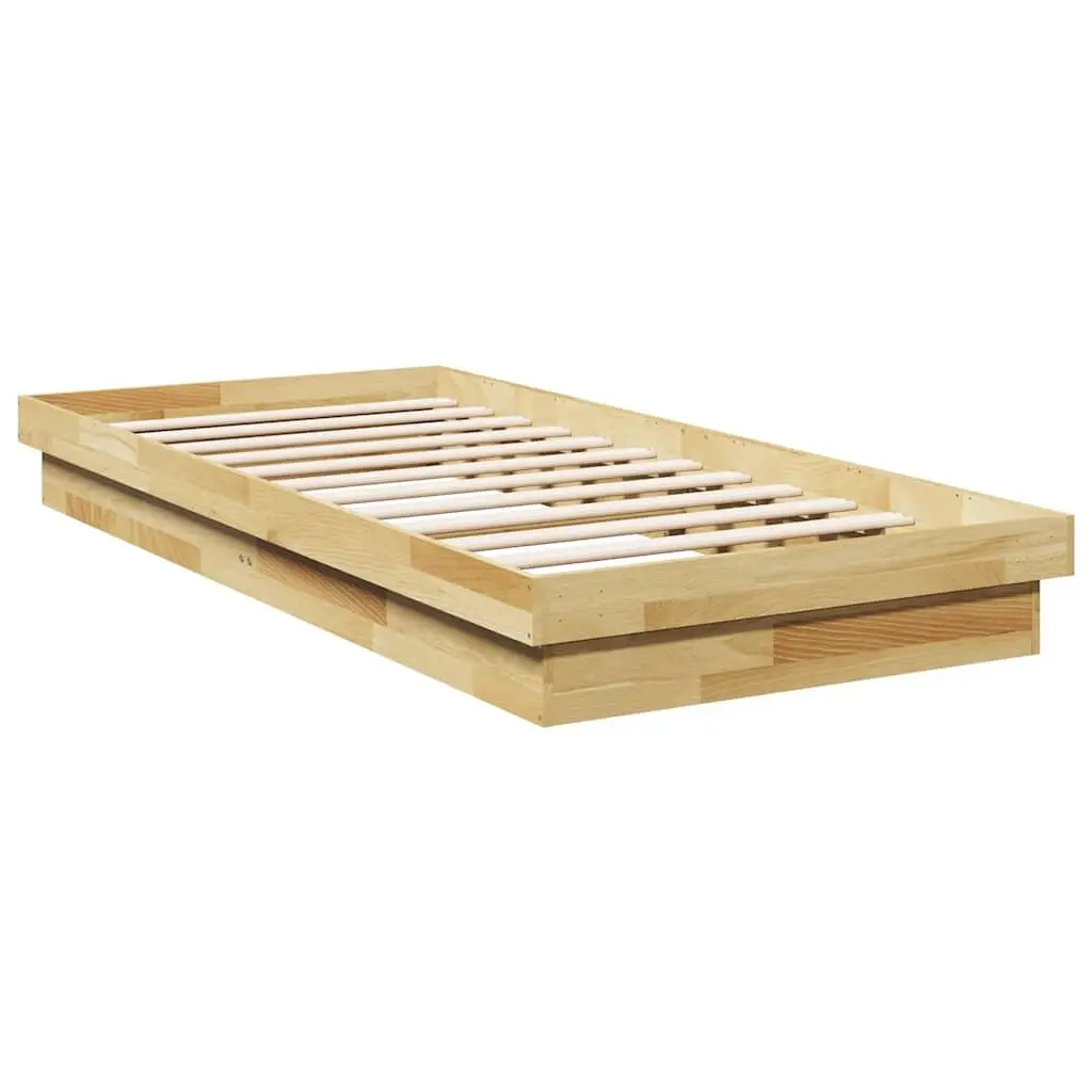 Solid Oak Wood Bed Frame 90x190 cm Low Floor Brown Slatted Base