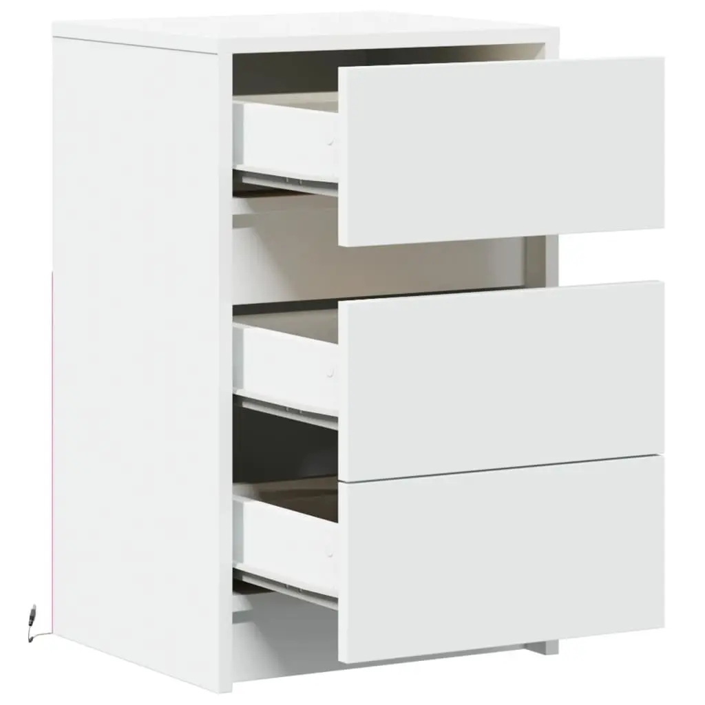 RGB LED Bedside Table Engineered Wood White Storage for Bedroom