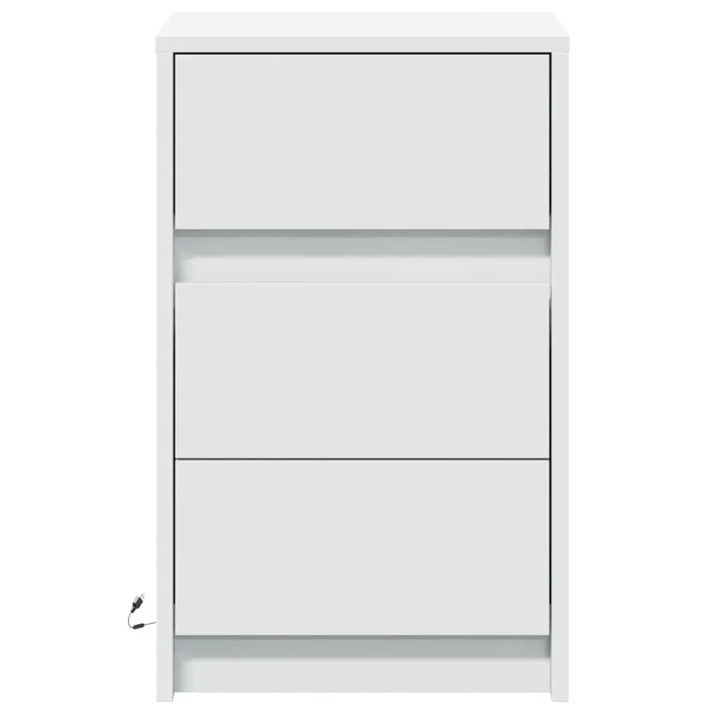 RGB LED Bedside Table Engineered Wood White Storage for Bedroom