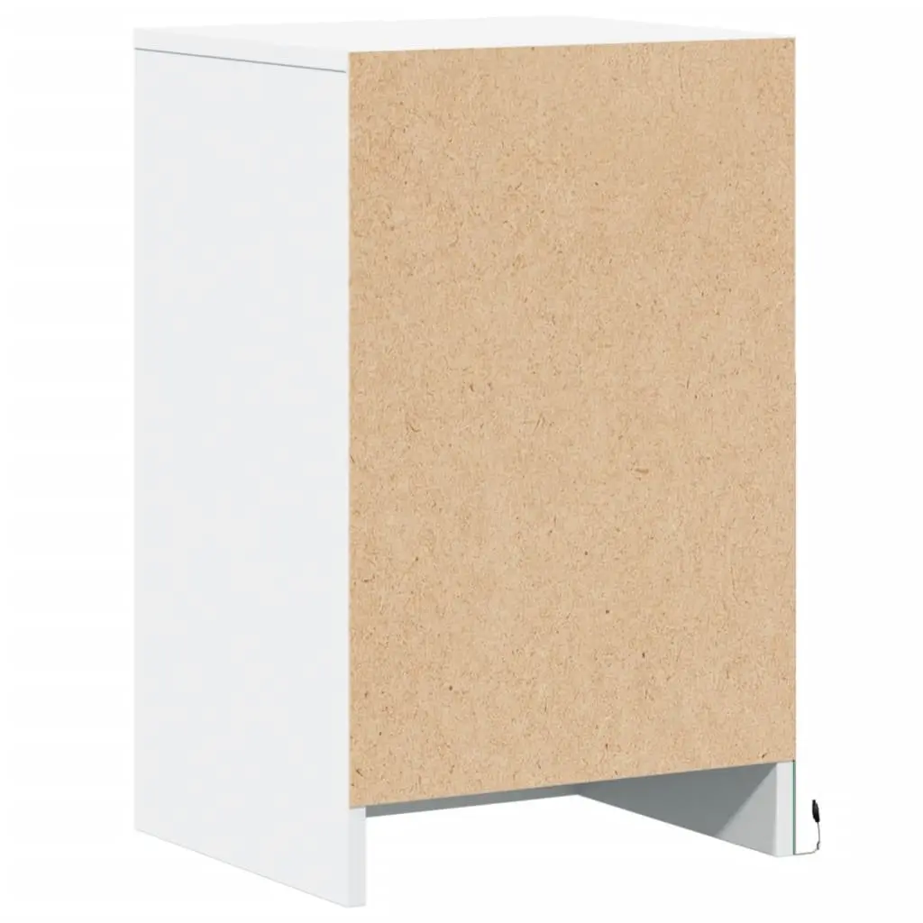 RGB LED Bedside Table Engineered Wood White Storage for Bedroom