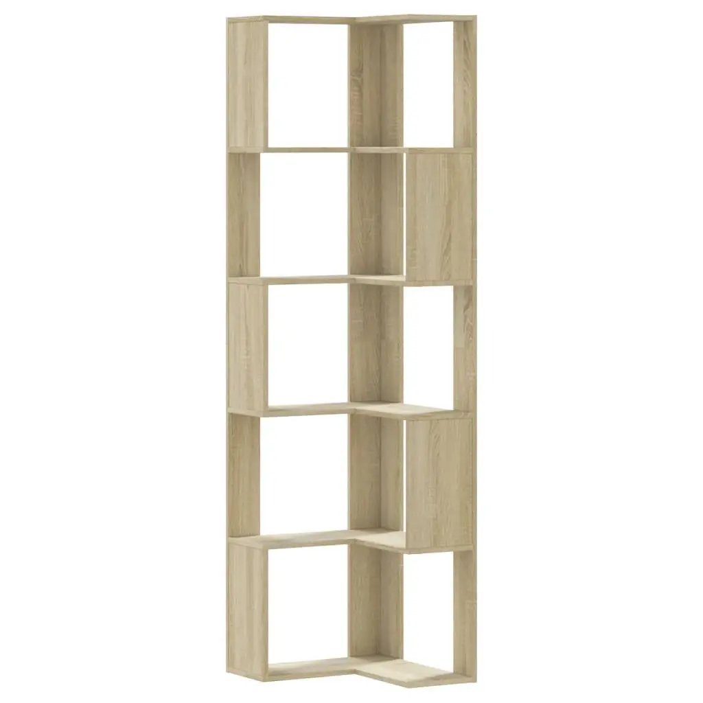 5TierCornerBookshelfEngineeredWoodBrownSonomaOakCompactStorageDisplayUnit