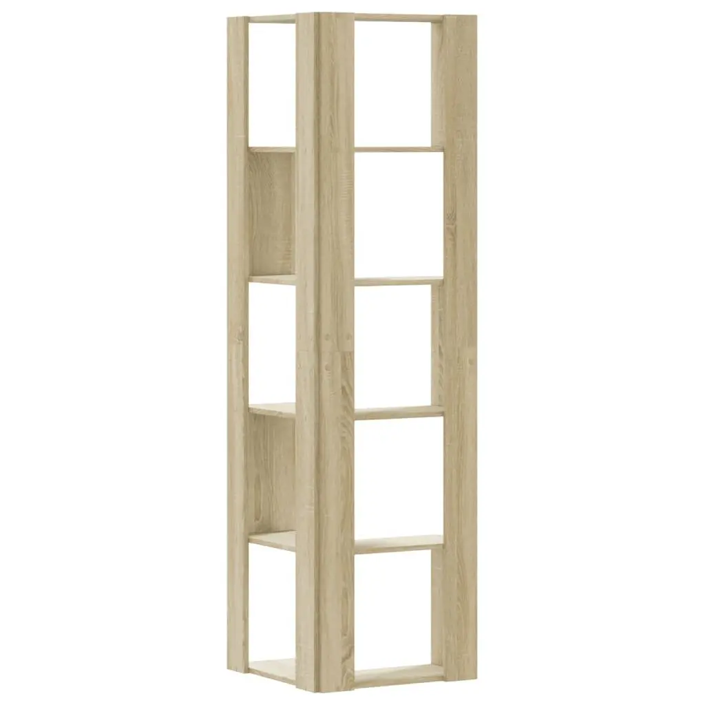 5TierCornerBookshelfEngineeredWoodBrownSonomaOakCompactStorageDisplayUnit