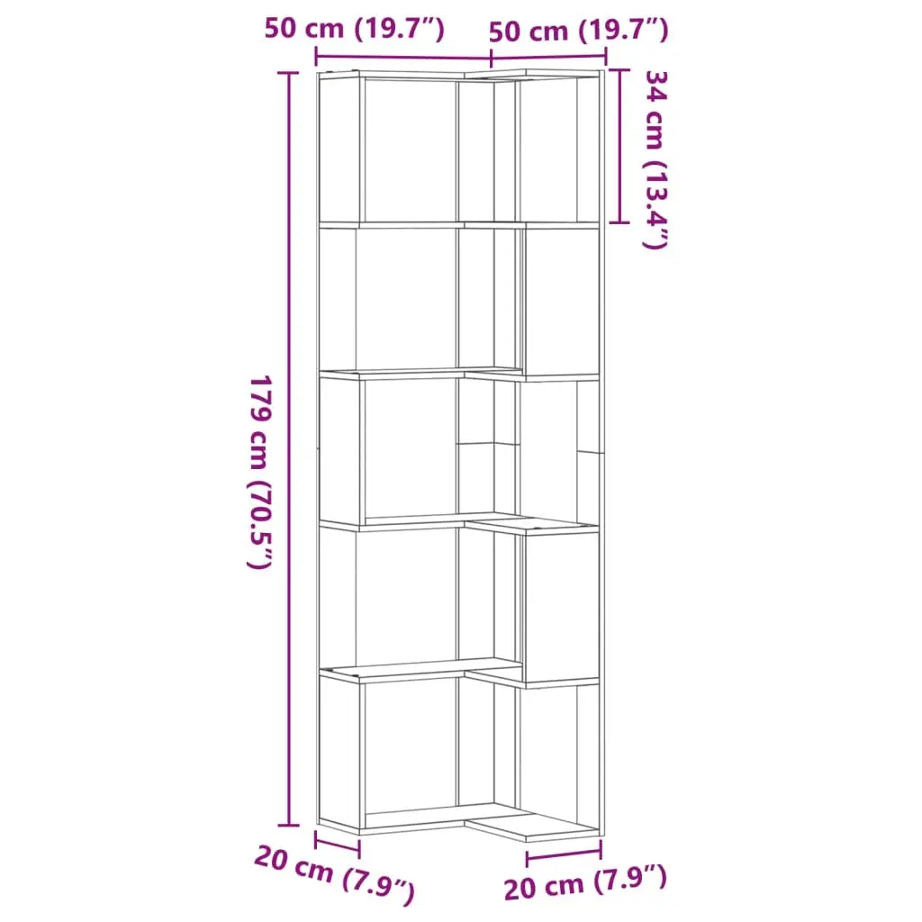 5TierCornerBookshelfEngineeredWoodBrownSonomaOakCompactStorageDisplayUnit