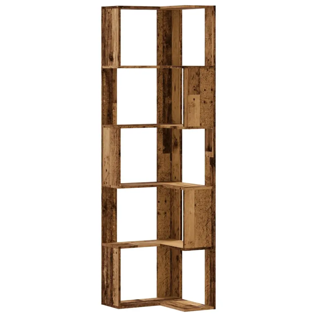 Corner Bookcase Engineered Wood 50x50x179cm Brown 5-Tier Standing Shelf Storage Display Unit