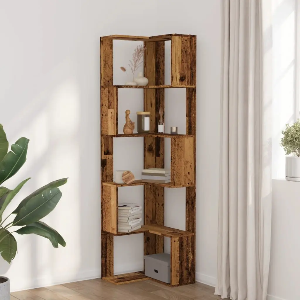 Corner Bookcase Engineered Wood 50x50x179cm Brown 5-Tier Standing Shelf Storage Display Unit