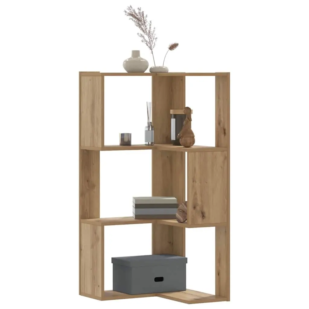 Corner Bookcase 3-Tier Compact Storage Shelving Unit Brown Wood Furniture