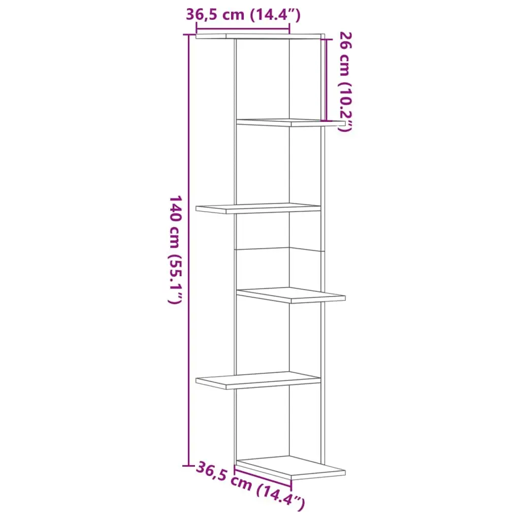 Corner Shelf Engineered Wood 36.5x36.5x140cm White Storage Display Unit