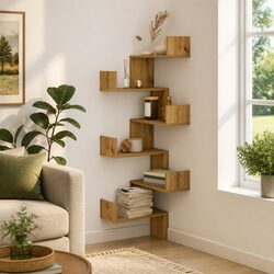 Brown Engineered Wood Corner Shelf for Living Areas