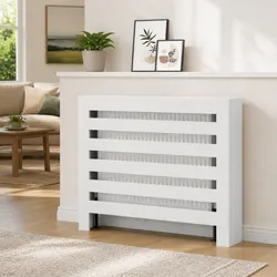Functional White Radiator Cover with Slatted Design