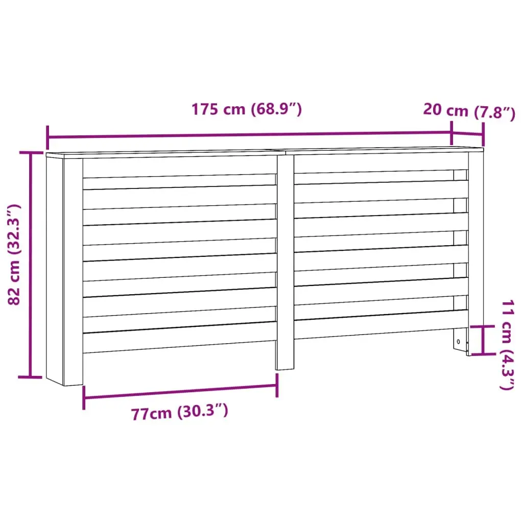 Radiator Cover White 175 x 20 x 82 cm Slatted Cabinet Living Room Shelf Heater