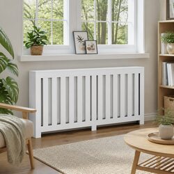 Radiator Cover White 175x20x82cm Engineered Wood Modern Slatted Design Shelf