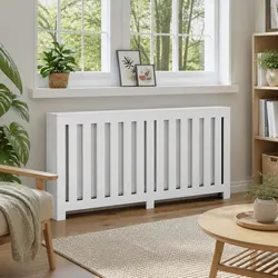Functional White Radiator Cover 175x20x82cm with Slats