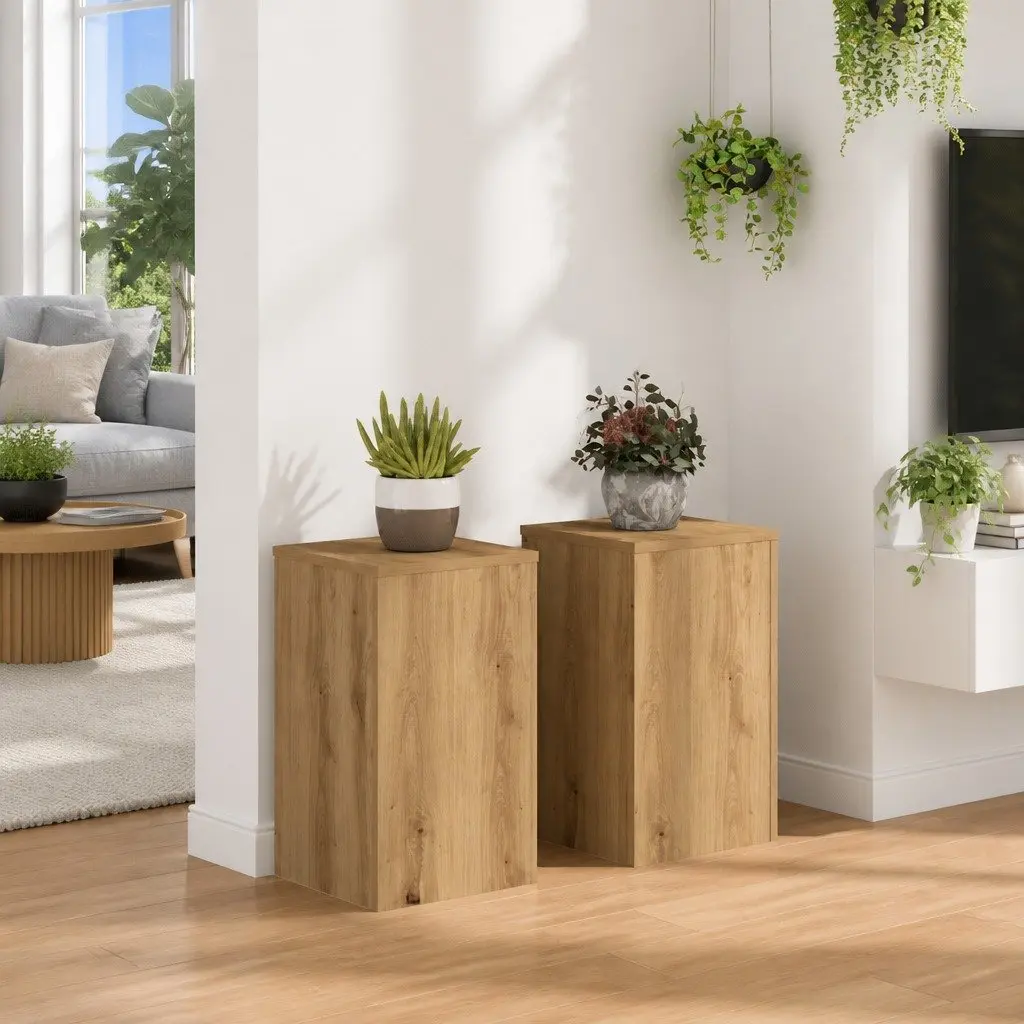Plant Stand 30x30x50 cm Engineered Wood Brown 2 Piece Flower Display Holder