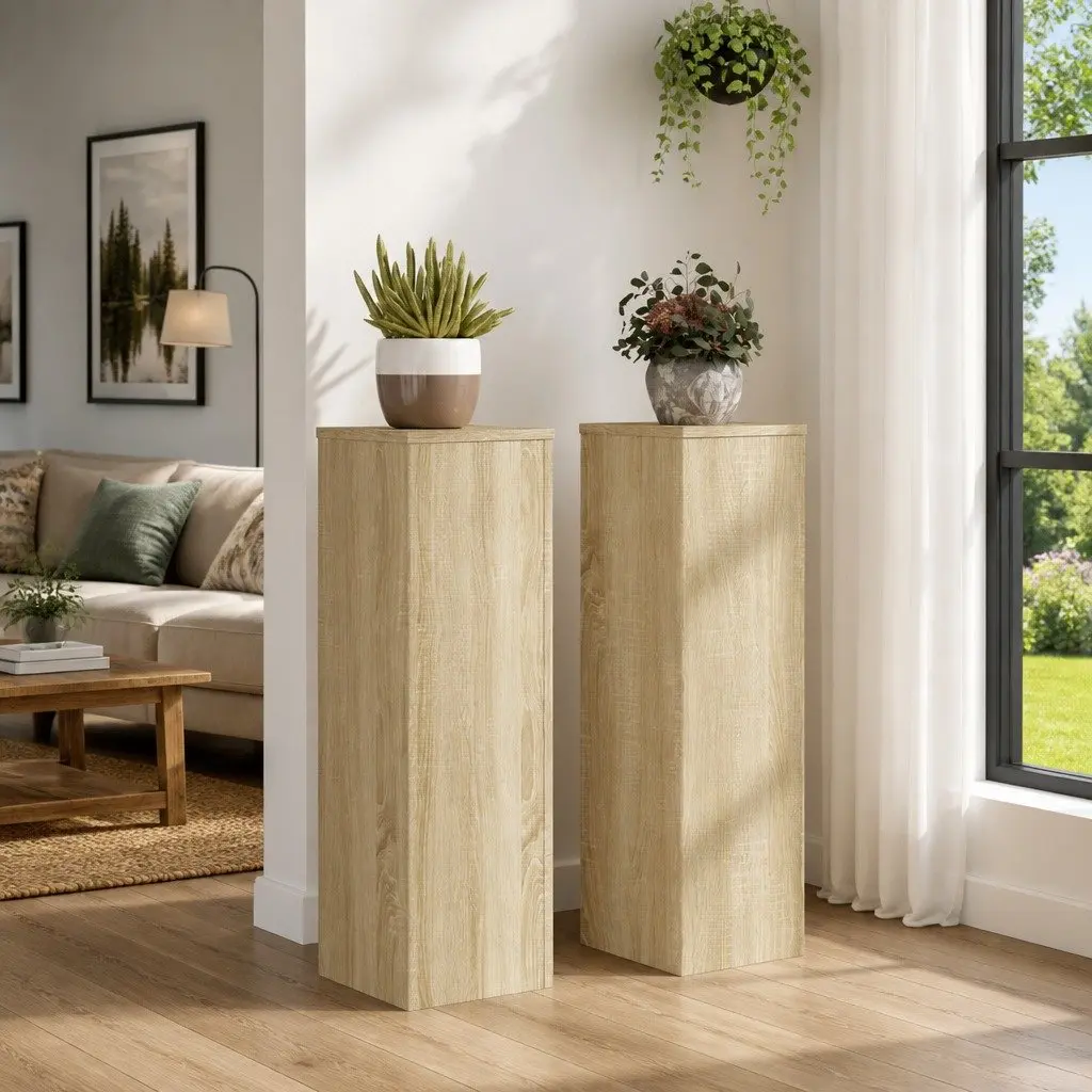 Plant Stands Engineered Wood 25x25x80 cm Brown Sonoma Oak 2 pcs