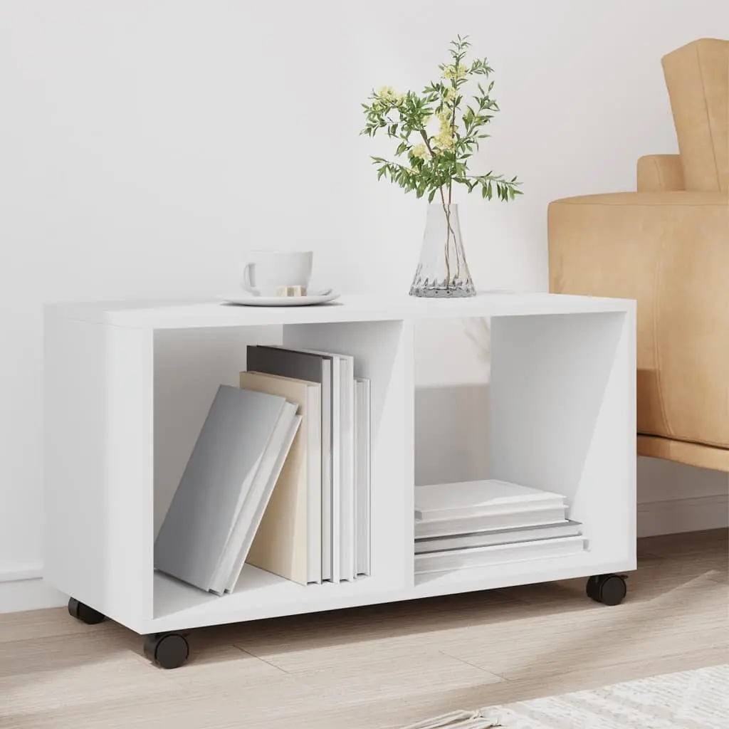 Rolling Cabinet White Engineered Wood Open Storage Unit 72x33x42.5cm with Swivel Wheels for Office Living Room Kitchen Bedroom