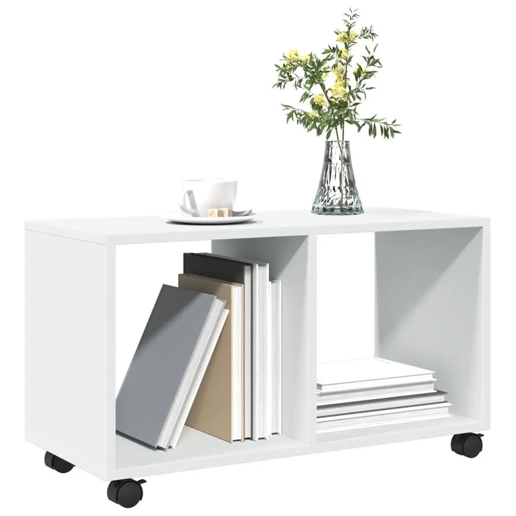 Rolling Cabinet White Engineered Wood Open Storage Unit 72x33x42.5cm with Swivel Wheels for Office Living Room Kitchen Bedroom