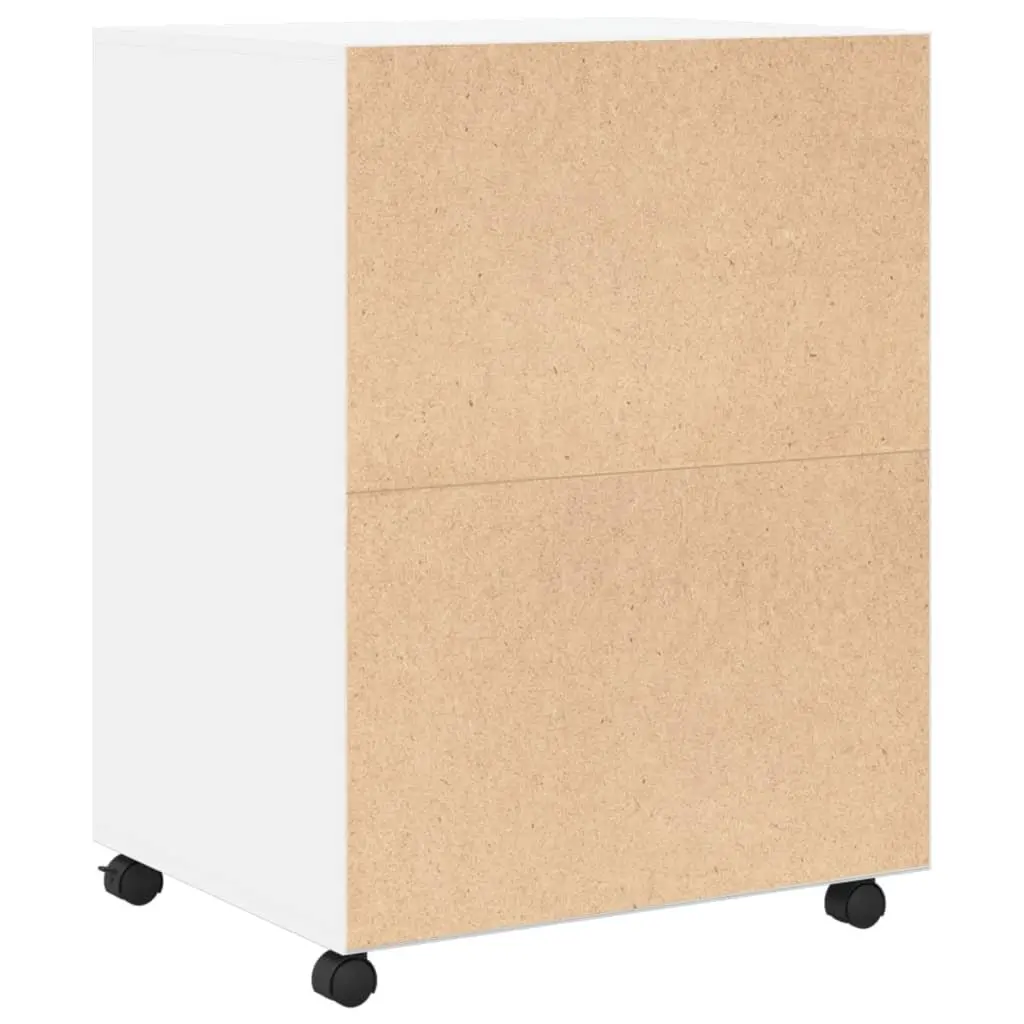 Rolling Cabinet Mobile Organizer White Engineered Wood with Shelves and Doors 60x48x81cm