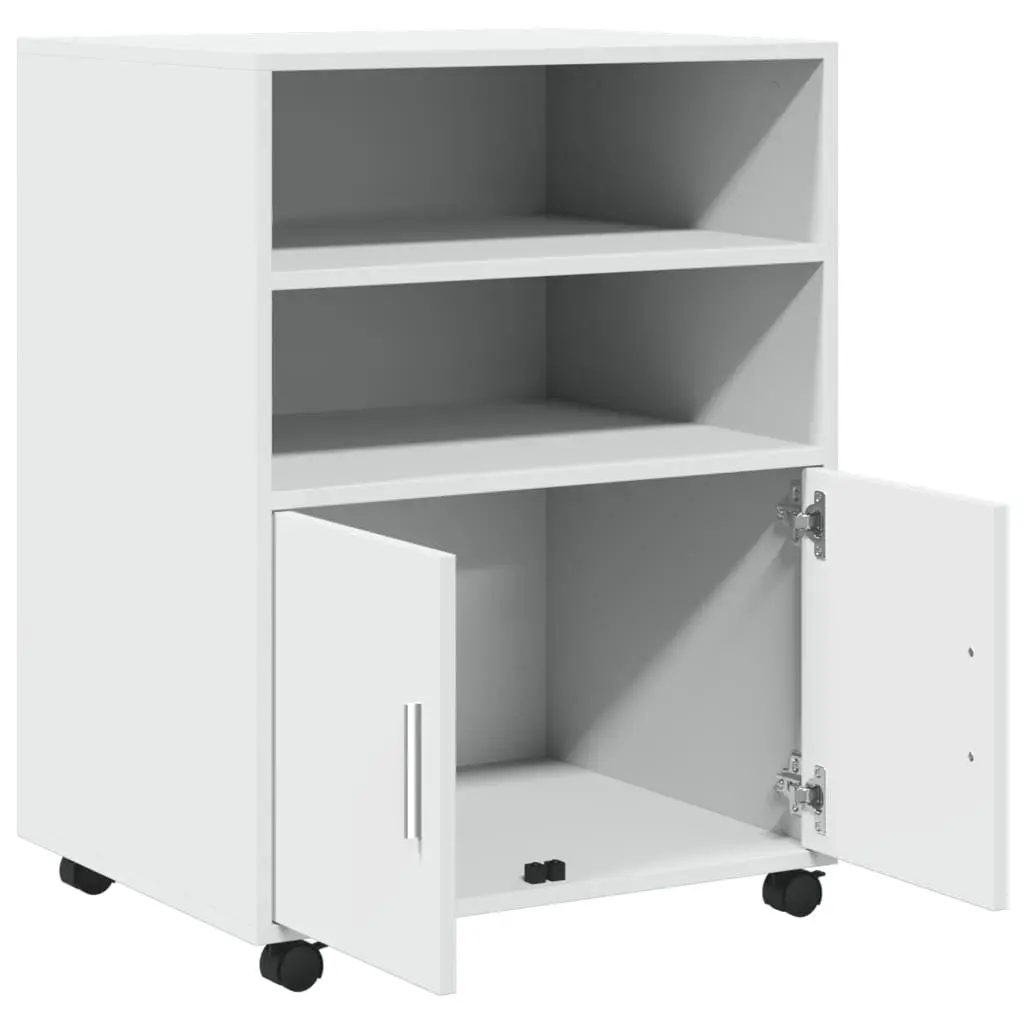 Rolling Cabinet Mobile Organizer White Engineered Wood with Shelves and Doors 60x48x81cm