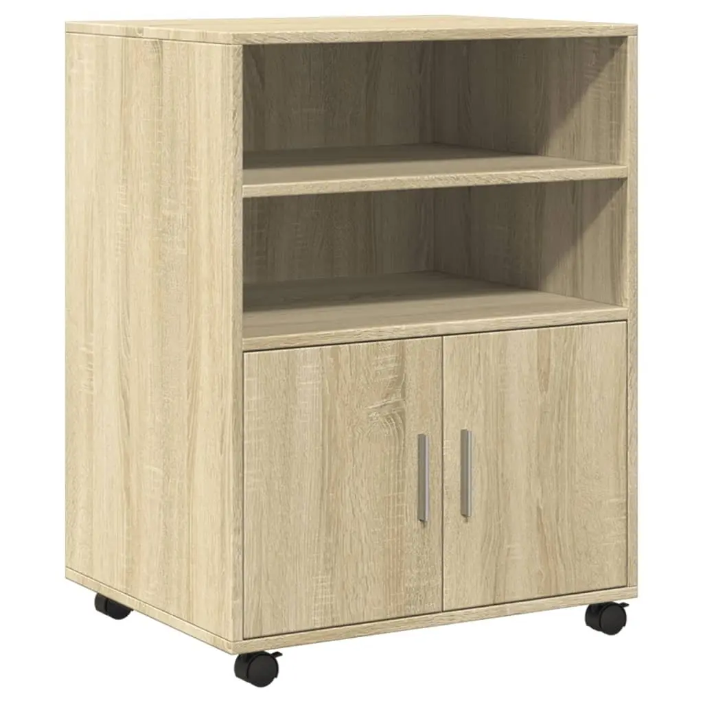 Rolling Cabinet with Shelves & Doors Brown Storage Furniture 60x48x81cm