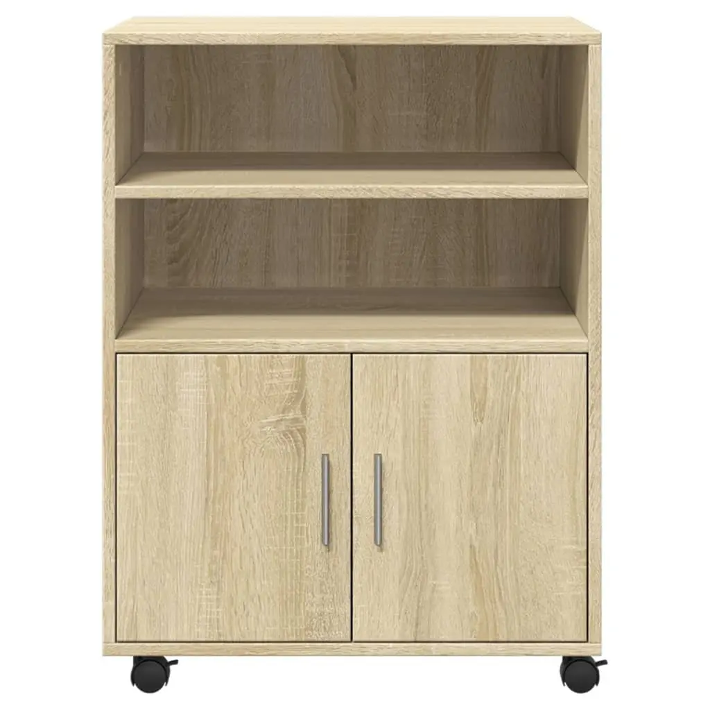 Rolling Cabinet with Shelves & Doors Brown Storage Furniture 60x48x81cm