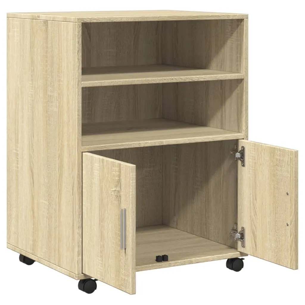 Rolling Cabinet with Shelves & Doors Brown Storage Furniture 60x48x81cm