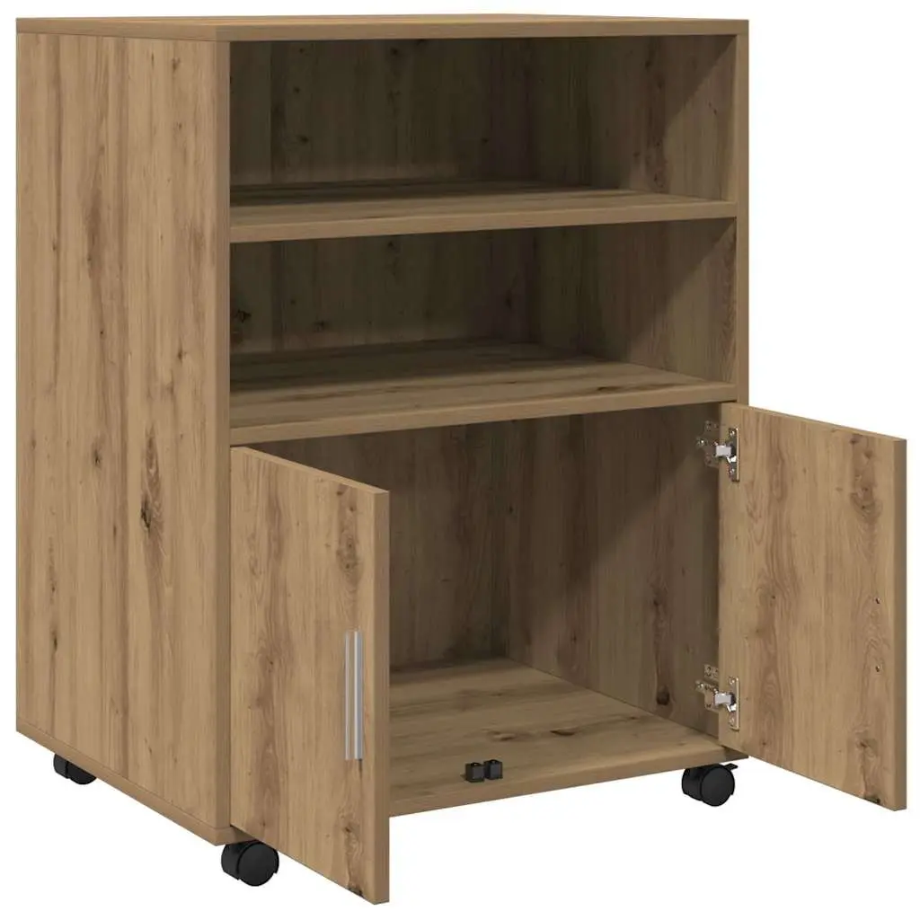 Rolling Cabinet with Shelves and Doors Brown Storage Furniture 60x48x81cm