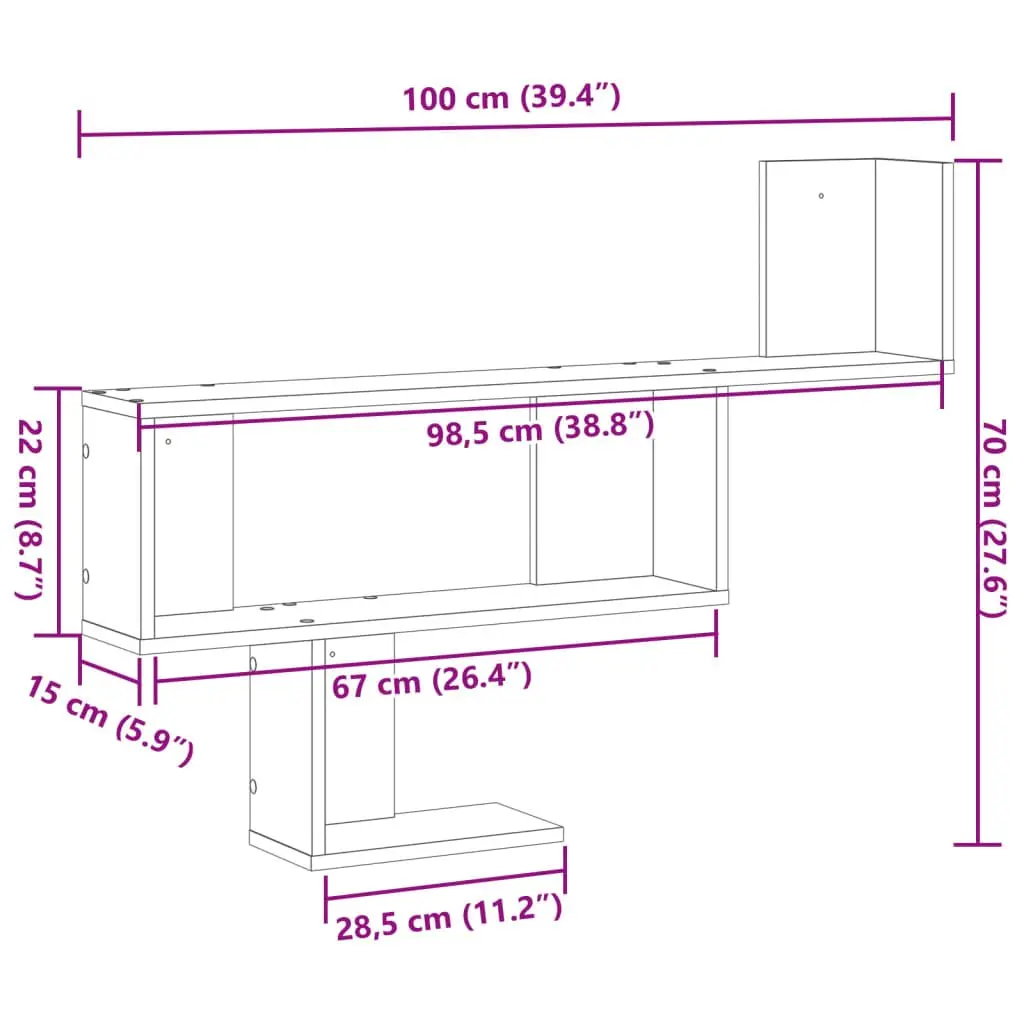 Wall Shelf Engineered Wood 100x15x70 cm White Floating Storage Display