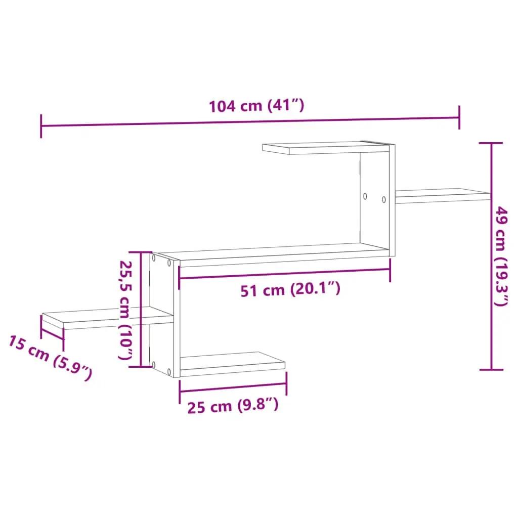 Floating Shelf Engineered Wood Storage Display White 104cm x 15cm x 49cm