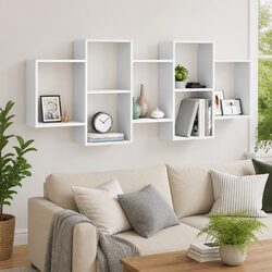 Wall Shelf White 159x18x65 cm Floating Display Storage Organiser Engineered Wood