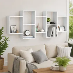 Wall Shelf White 159x18x65 cm Floating Display Storage Organiser Engineered Wood