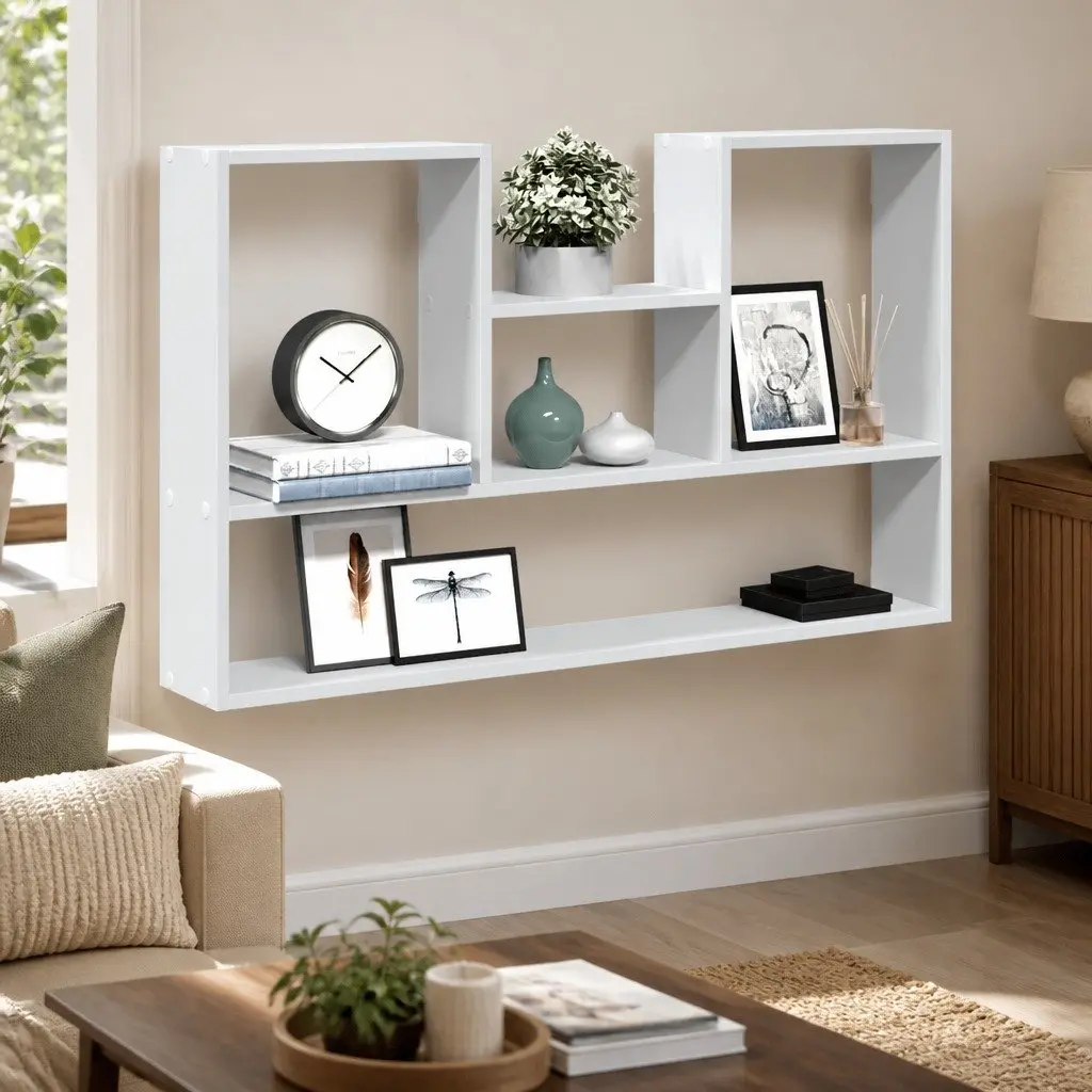 Floating Shelf Engineered Wood White 99x15x60cm Wall Mounted Storage Organizer