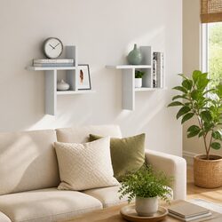 Versatile 2-Pack Floating Shelves - White 38x12x38 cm