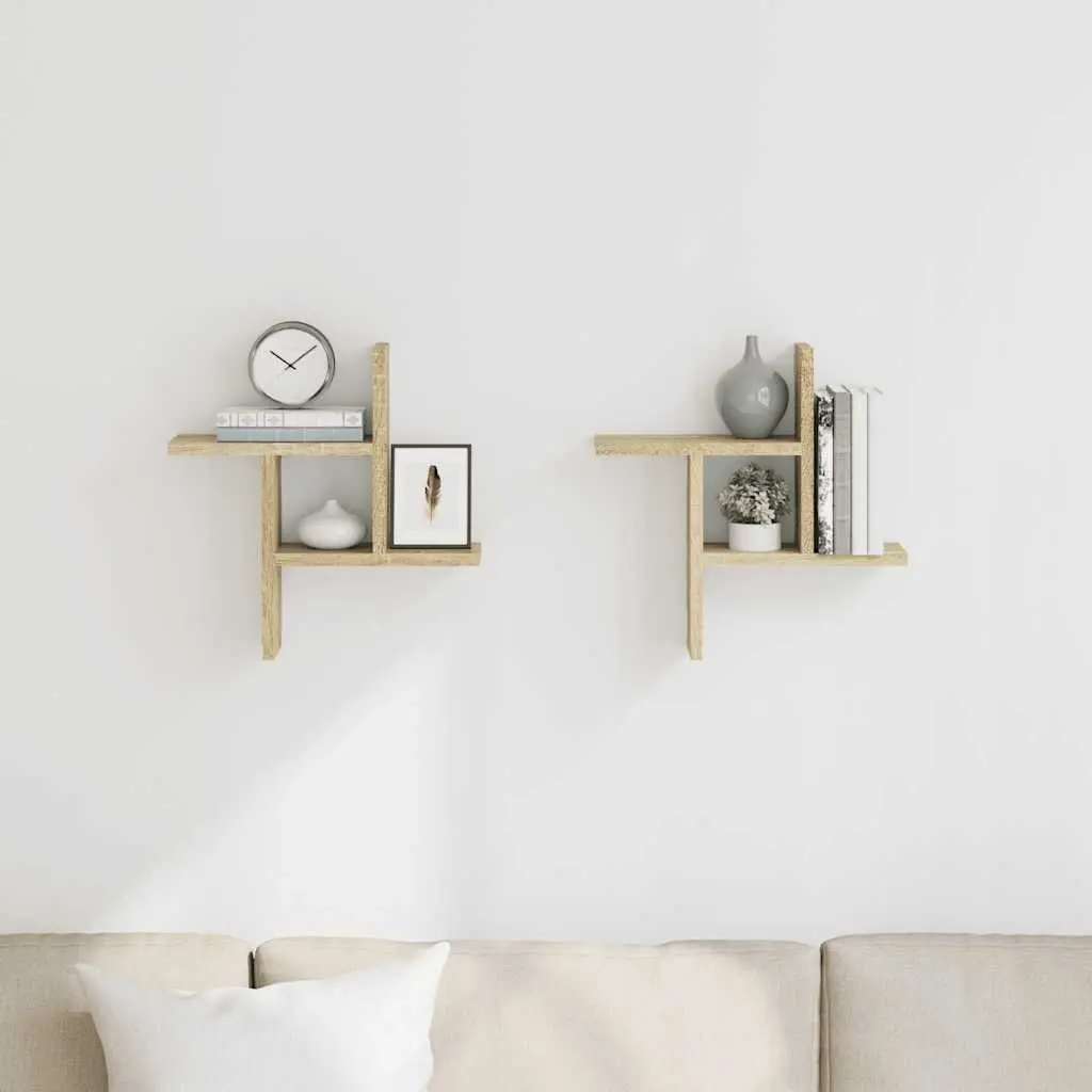Floating Wall Shelves Engineered Wood Brown 38x12x38 cm Set of 2 Storage Display Organiser Sonoma Oak